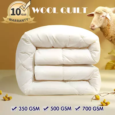 AUSTRALIAN WOOL Quilt Winter/Summer Duvet Doona 350/500/700GSM Weight  All Sizes • $42.99