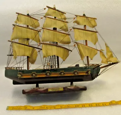 Vintage Wooden Sailboat Ship Model Wood Sailing Boat - 18 Century Frigate  18” • $14.99