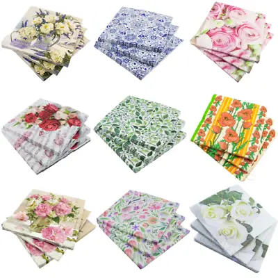 20 Flower Serviettes Paper Napkins Recyclable Tissue 3-Ply 33cm Party Decoupage • £13.99