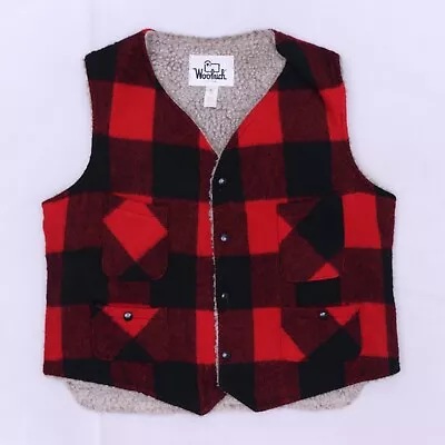 C5384 VTG Woolrich Men's Sherpa Lined  Buffalo Plaid Mackinaw Vest Size L • $22.99