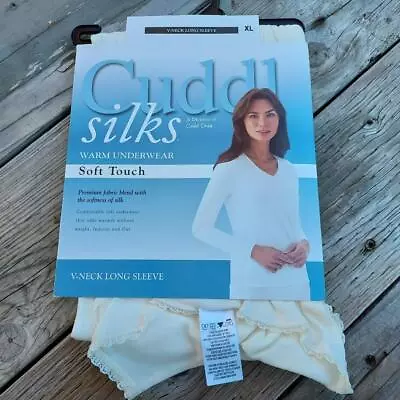 $24 • Buy Cuddl Duds Silks Womens XL Warm Underwear Soft Touch Long Sleeve Ivory V-Neck