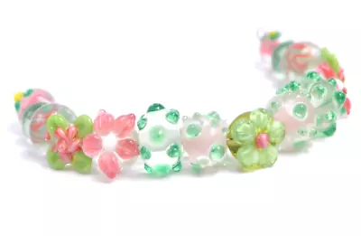 New 15 Pc Set Fine Murano Lampwork Glass Beads - 10mm To 14mm Florals - A6926c • $5.24