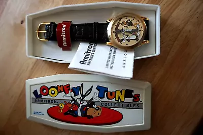 Vtg Looney Tunes 1994 Bugs Bunny Sylvester & Daffy Watch W/leather Band/new/nos • $34.99