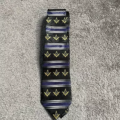 Masonic Necktie Compass & Square Freemason Mason Striped Black Neck Tie • $9.99