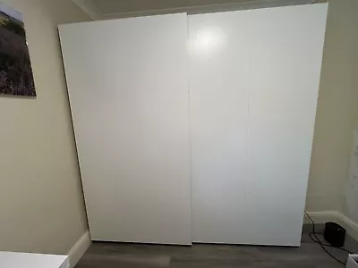 White Ikea Pax Double Wardrobe With Hasvik Sliding Doors & 2 Baskets • £200