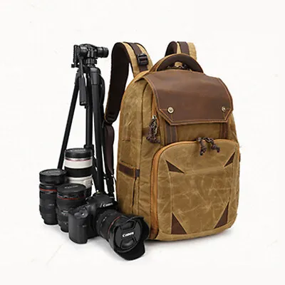Good Quality Waterproof Canvas SLR Camera Backpack Shockproof Leather • $65.73