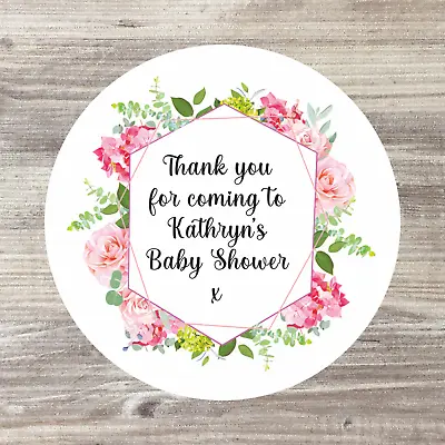 48 X Personalised Baby Shower Stickers Custom Stickers Pink Girl Thank You • £3.50