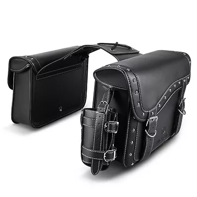 Black Leather Motorcycle Saddlebags Rear Pannier Luggage Bags For Harley Honda • $89.99
