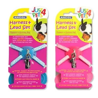 Ancol Just 4 Pets Rabbit Guinea Pig Small Animal Harness & Lead Set Pink Blue • £9.99