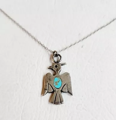 Vintage Navajo Turquoise Sterling Silver Thunderbird Charm Pendant   1.25  • $175