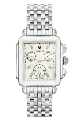 New Michele Deco Silver MOP Chronograph Diamond Dial Ladies Watch (MWW06A000778) • $780