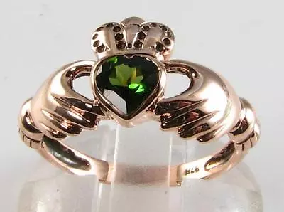 Claddagh 9ct Rose Gold Green Tourmaline  Heart Ring • $464