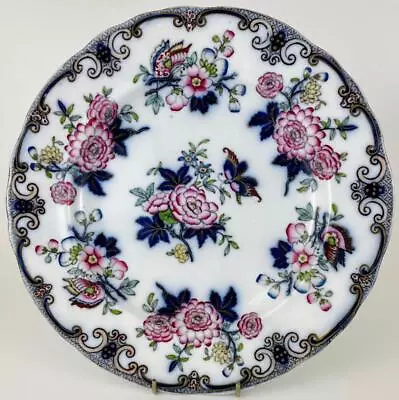 19thc Antique Flow Blue Plate C1835 Charles Meigh 10 & 5/8  English 1447 Poonah • $43.56