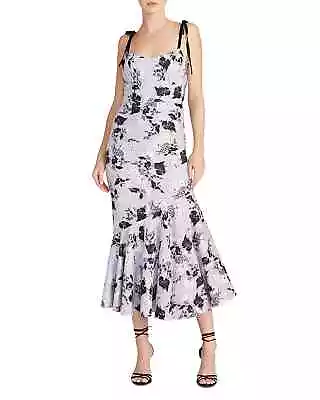 ML Monique Lhuillier Floral Sleeveless Midi Dress Women's 8 Lavender Square Neck • $259.52