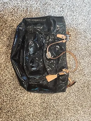 Coach Leah F14663 Black Patent Leather Blue Interior Carryall Purse Bag Tote • $25