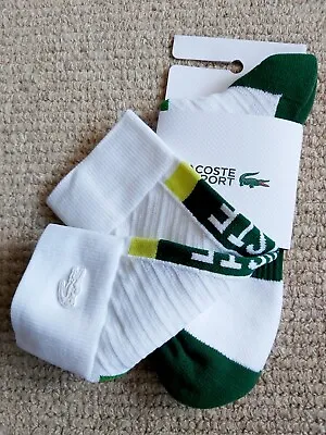 LACOSTE 9-11 43-46 SPORT White Green Compression Zones Long Tennis Socks LacBox2 • £39