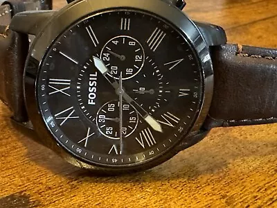 Fossil Chronograph With Black Dial Roman Numeral Indices   Brown Leather Strap • $20