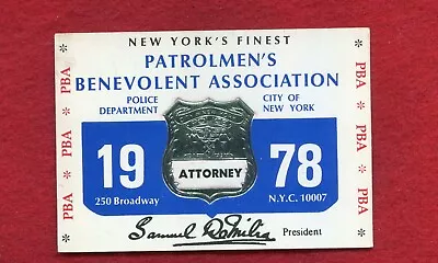 1978 Nyc Pba  Lawyer New York Police Department Pba Card General Counsel Office • $12