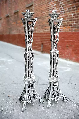 Vintage Gothic Floor Standing Candle Holders Church Funeral Home  Candelabra • $1500