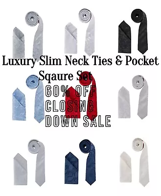 £1.99 • Buy Premium Slim / Skinny Neck Tie & Matching Pocket Square Set UK Branded Designer