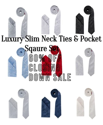 £1.99 • Buy Premium Slim / Skinny Neck Tie & Matching Pocket Square Set UK Branded Designer