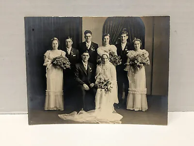 Vintage Black & White Wedding Party Photo Bride Groom Bridesmaids Groomsmen • $14.95