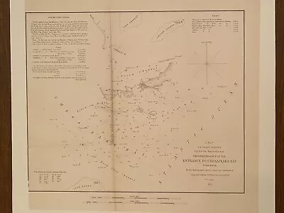 1851 US Coast Survey AD Bache Small Rare Map Of The Entrance To Chesapeake Bay • $55