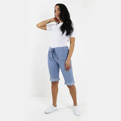 Womens Italian Magic Shorts Lagenlook Ladies Casual Stretch Jogger Style Trouser • £14.99