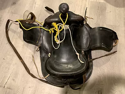 Vintage ANTIQUE Leather Black Western Pony Horse Saddle • $173.99