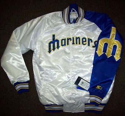 Mariners Jacket Seattle MLB Starter Snap Dowj Jacket M L XL 2X WHITE W BLUE Trim • $105.99