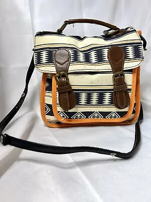 Mossimo Supply Co Satchel Bag Purse Tribal Southwest Orange Blue Canvas Boho • $16.88