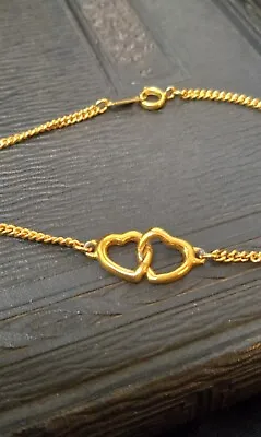 Vintage Hearts Ankle Bracelet Gold-Tone Chain Used Jewelry Valentines Day Gift • $20