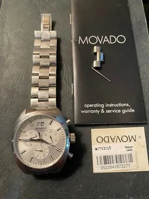 Movado Datron Chrono Silver Dial Stainless Steel Quartz Mens Watch 0606477 • $390