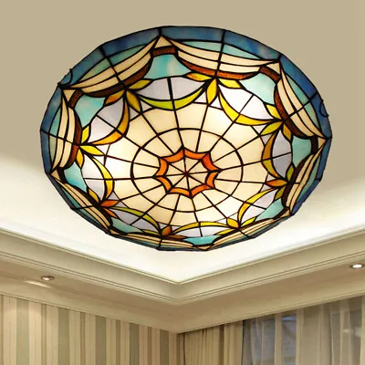 Traditional Tiffany Dome Glass Stained Glass Ceiling Light Fixture Living Room • $98
