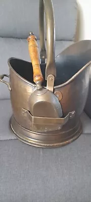 Antique Hearth Brass Fireside Scuttle Coal Wood Bucket With Shovel • £40