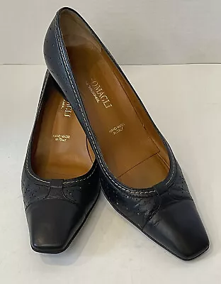 Italian Handmade Bruno Magli Block Heels Black Leather 2  Heel Size 9 AA • $37.99