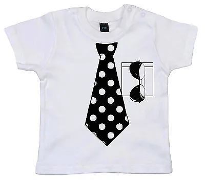 Funny Baby T-Shirt  Spotty Neck Tie & Sunglasses  Cute Clothes Glasses Holiday • £10.95
