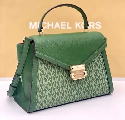 Michael Kors Whitney Medium Satchel Crossbody Handbag Bag MK Fern Green • $118.90