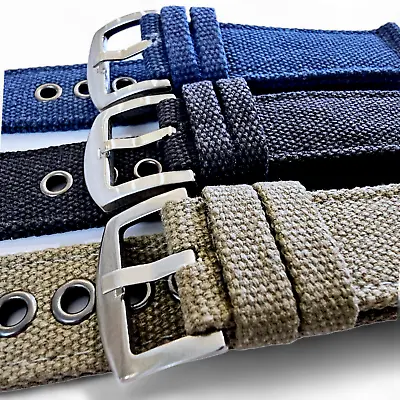 Canvas Watch Strap Band Army Military Sailcloth Fabric Mens 18mm 20mm 22mm 24mm • £8.95
