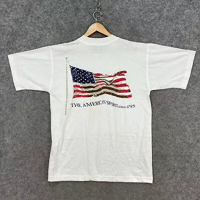 VINTAGE Jim Beam Mens T-Shirt Size Large White Short Sleeve American Flag 14713 • $23.96