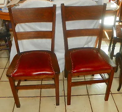 Pair Solid Quartersawn Oak Mission Dinette Chairs / Sidechairs  (PR5) • $499