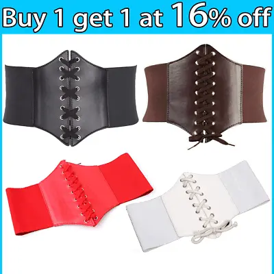 Ladies Waist Cincher Wide Band Elastic Tied Waspie Corset Leather Belt • £3.52