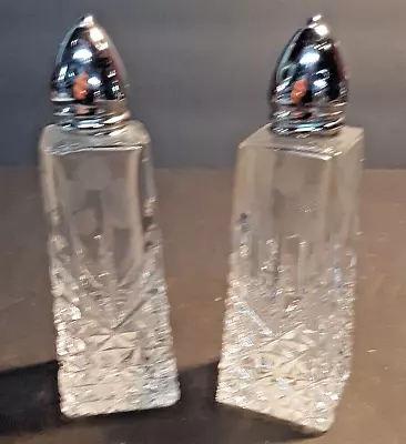 Vintage Irice Salt & Pepper Shakers Cut Crystal  Clear I.W. Rice 4  Tall • $9.99