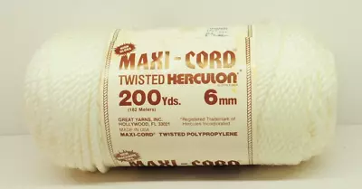 Macrame Craft Cord 200 Yards 6mm White MAXI-CORD Twisted Herculon Polypropylene • $14.95