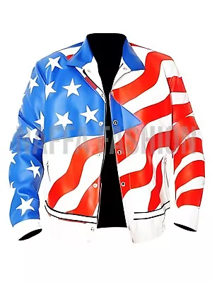 Men's American USA Flag Flighter Genuine Leather Bomber Motorcycle Jacket • $139