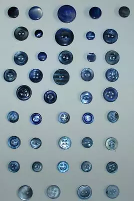 Group Of 43 Vintage BLUE DYED Mother Of Pearl BUTTONS Light & Dark Blues Mates • $4.50