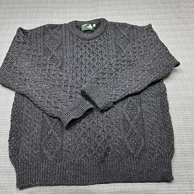 Irish Wool Sweater Mens Large Grey Cableknit Pullover Crewneck Ireland Nisfree • $49.98