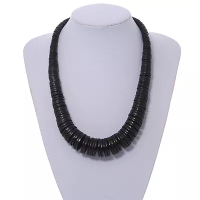 £13.99 • Buy Graduated Button Wooden Beaded Chunky Necklace In Black/ 57cm Long