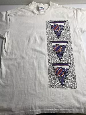 Vintage 90s Volleyball T Shirt Large White Single Stitch Retro Cyrk Sport USA • $24.49