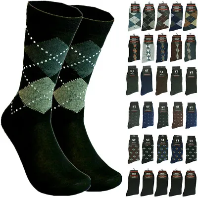 3-12 Pairs Mens Cotton Mid Calf Crew Business Multicolor Dress Socks Size 10-13 • $6.99